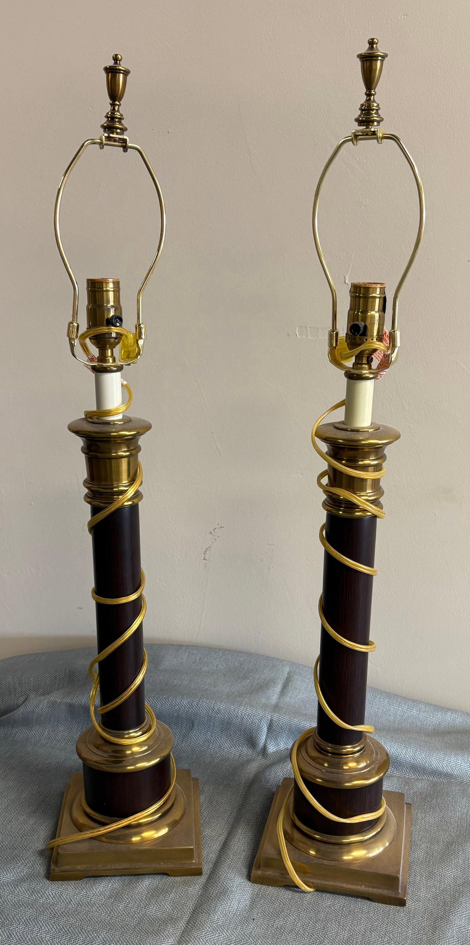 Pair of Vintage (Mid-20th Century) French Empire Style Column Ormolu Table Lamps (1 of 6)