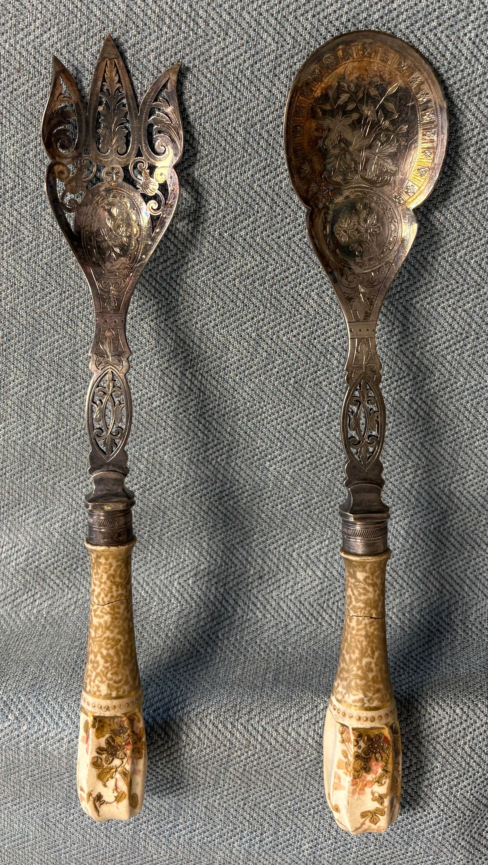 Antique (ca. Late 19th Century) Silver-Plated Salad Serving Set (Fork & Spoon) (1 of 5)
