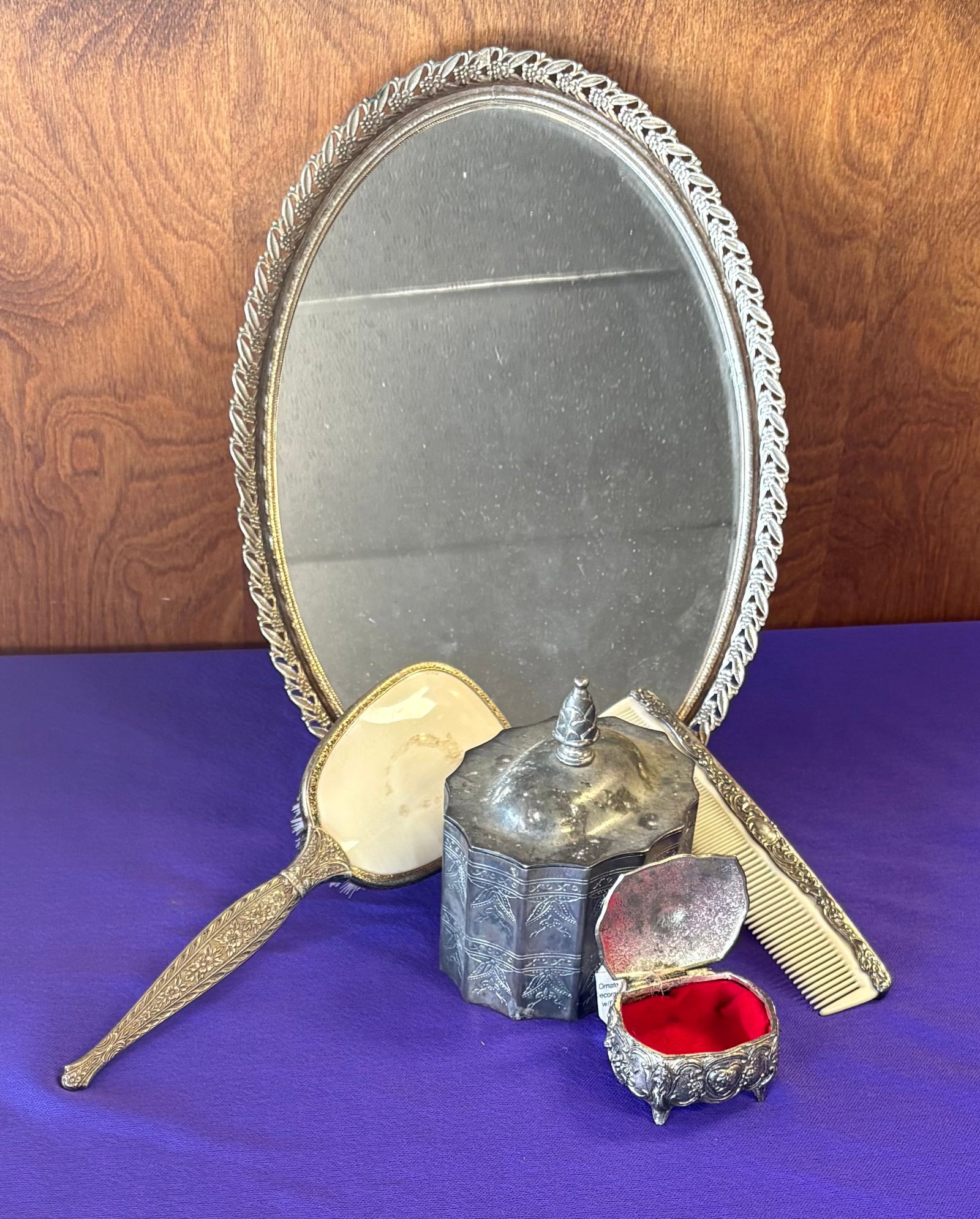 Vintage 6-Piece Victorian-Style Silver-Plated Vanity Dresser Set (1 of 8)