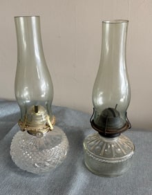 Vintage (1980s) Pair of Glass Oil Lamps