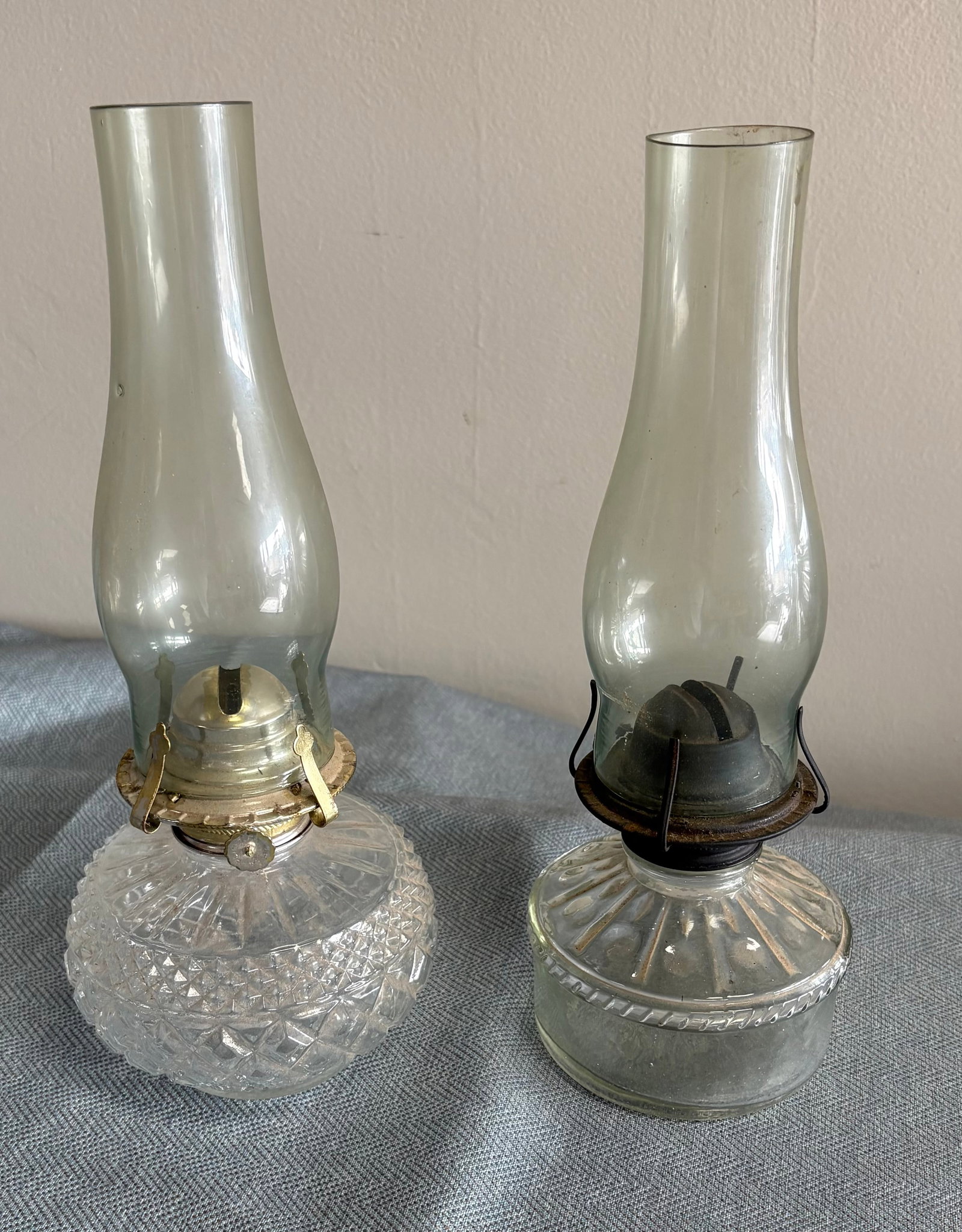 Vintage (1980s) Pair of Glass Oil Lamps (1 of 4)