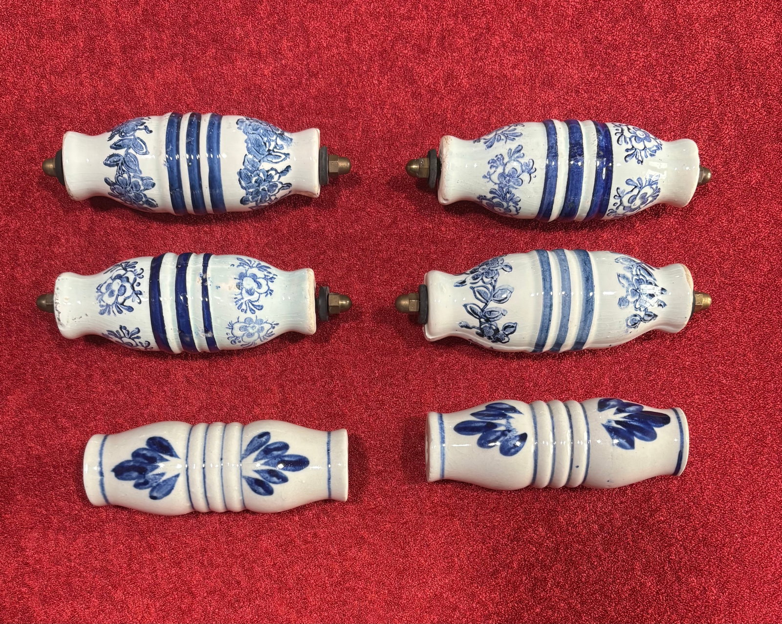 Vintage (ca.1960s) Delft Ceramic Handles for Antique Copper Kettles/Scuttles - Lot of 6 (1 of 5)