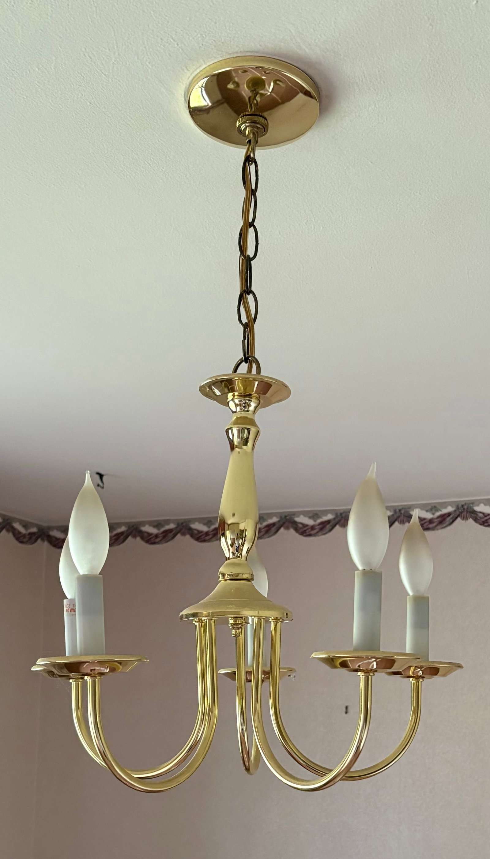 Vtg (MCM) 5-Light Polished Brass Chandelier (1 of 6)