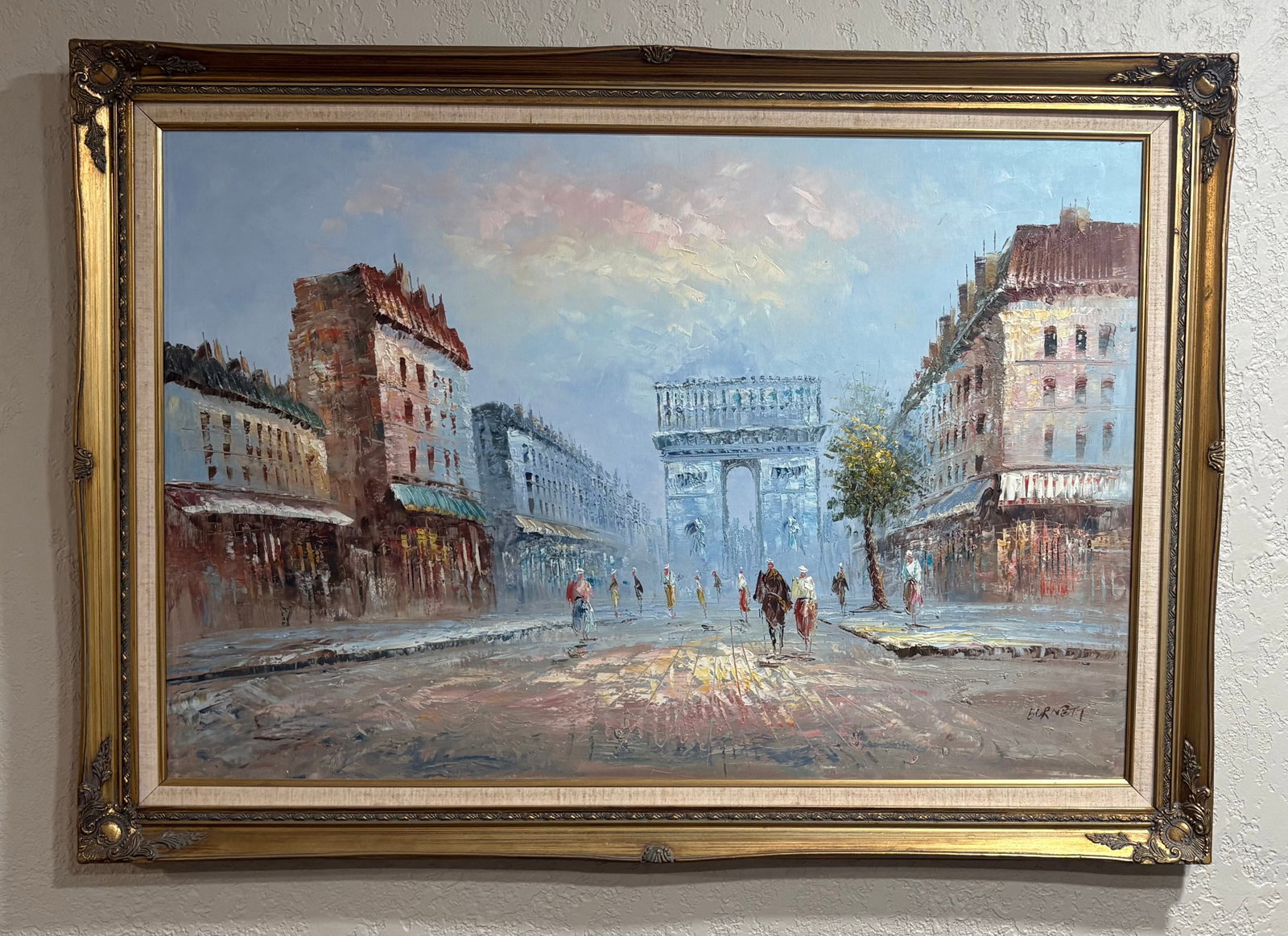 Vintage (MCM) Oil-on-Canvas Painting - Arc de Triomphe Paris Street Scene - 42"L x 29"H (1 of 4)