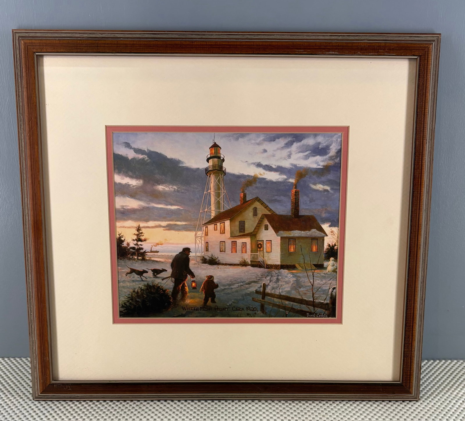 Vintage "A Whitefish Point Lighthouse Christmas" Framed Art Print - 17 1/2"W/L x 15 3/4"H (1 of 4)