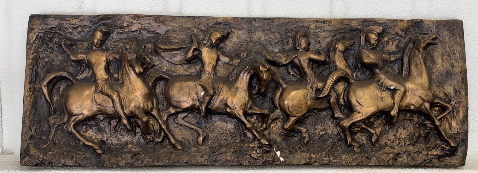 Vintage (1960s) MCM High-Relief Brutalist "Roman Soldiers on Horseback" Wall Sculpture (1 of 6)
