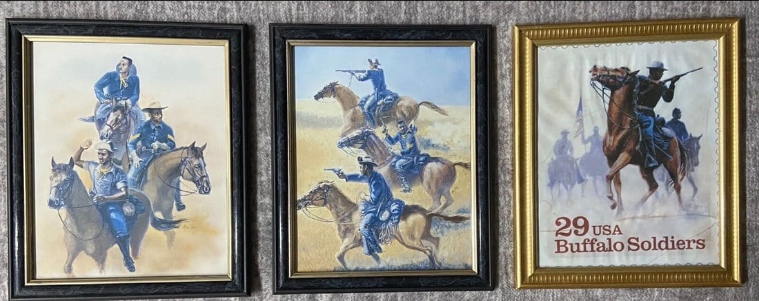 Vtg (1994) Buffalo Soldiers, American Cavalry & Military Scouts Framed Prints x3 (1 of 8)