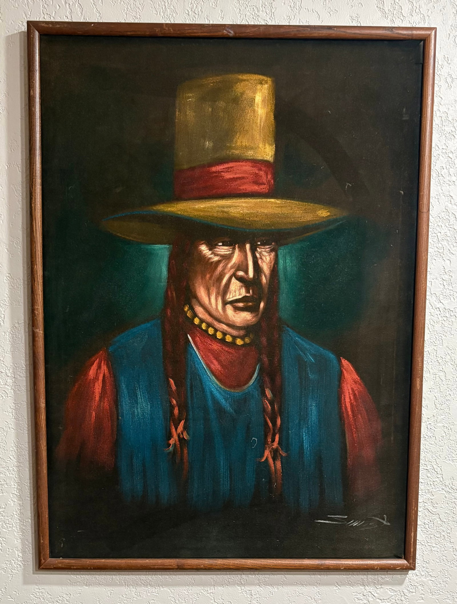 Vintage MCM Framed Native American Man Portrait Painting - 26 1/4" x 36 1/2" (1 of 4)