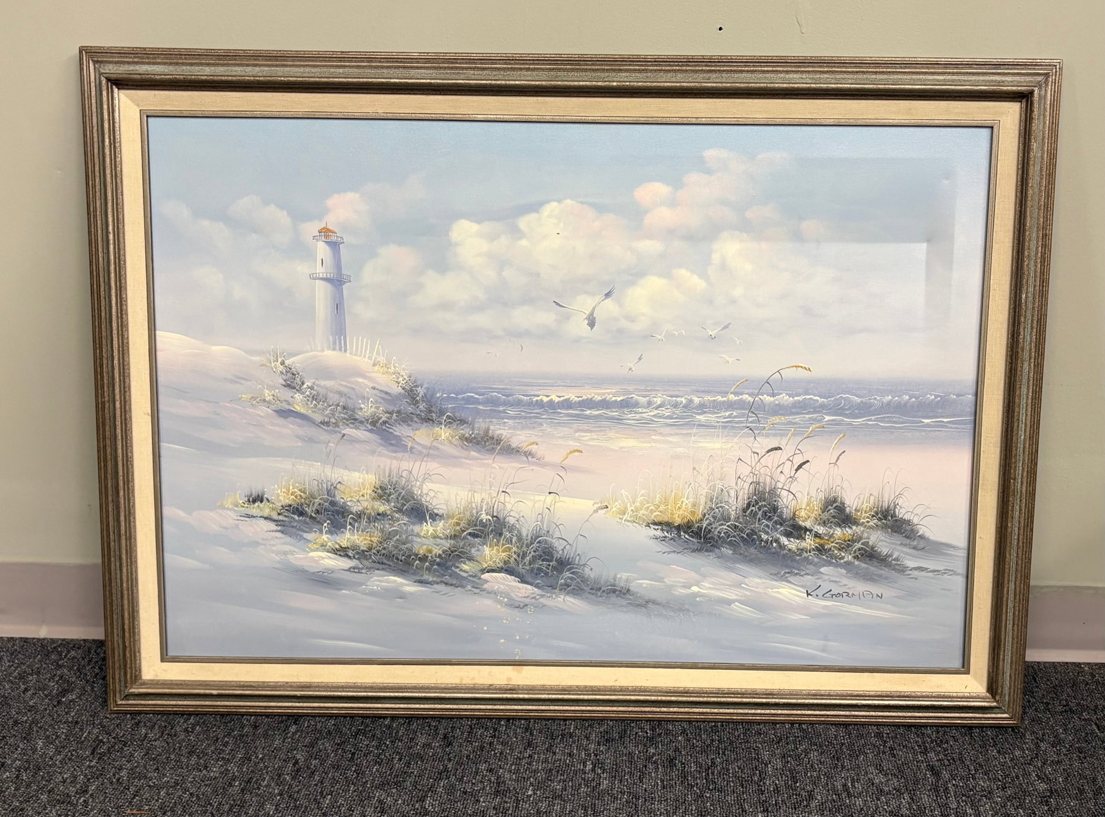 Vintage Seaside Seascape Framed Oil Painting (1 of 3)