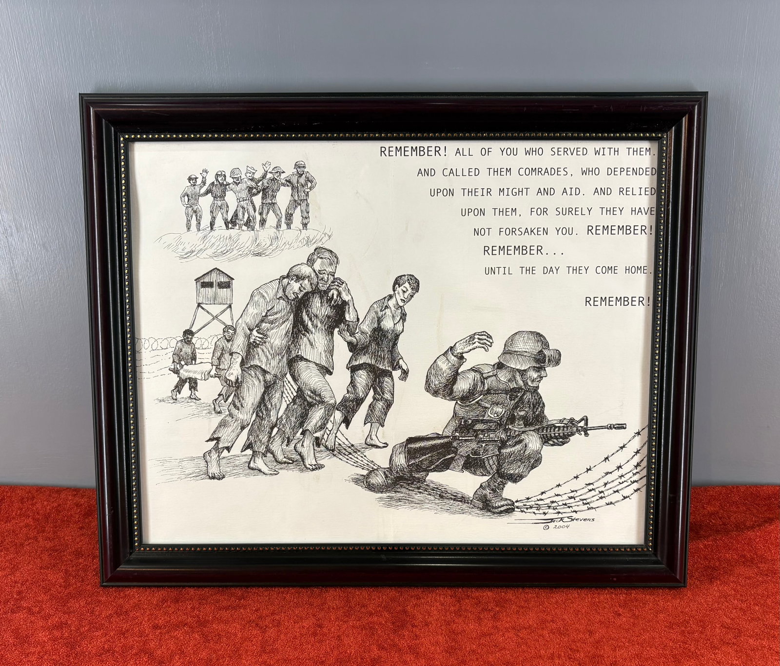Vtg (2004) Military-Themed POW/MIA Lithograph titled, "Remember!" - 16" x 13" (1 of 4)