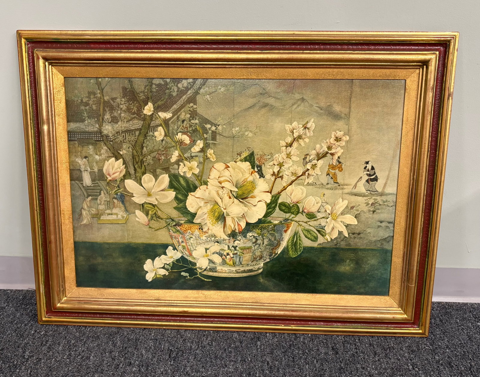 Vktg Mid-20thC Framed Decorative Watercolor Painting Print, "The Chinese Bowl" - 37" x 27" (1 of 2)