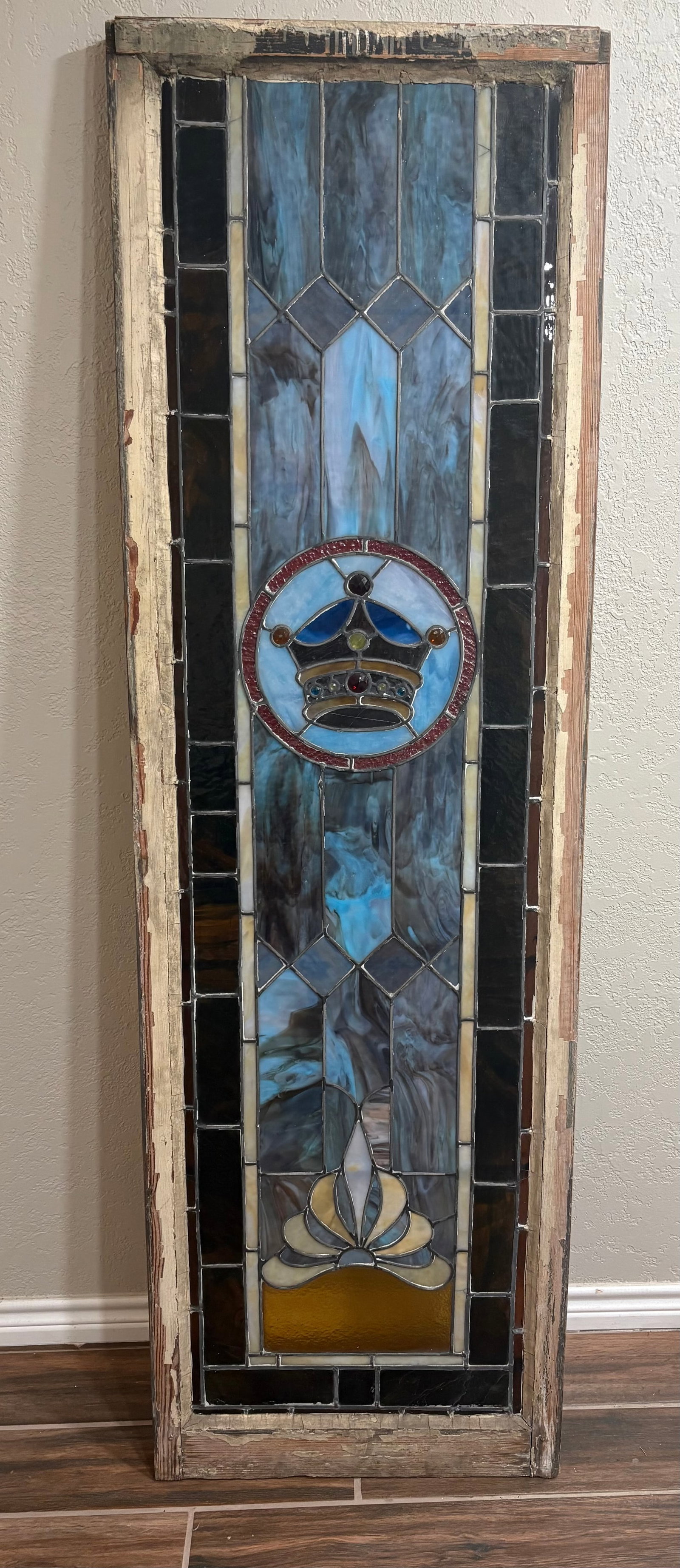 Antique (1890s) Victorian Architectural Stained (& leaded) Glass Window - 23" x 77" x 2" (1 of 19)