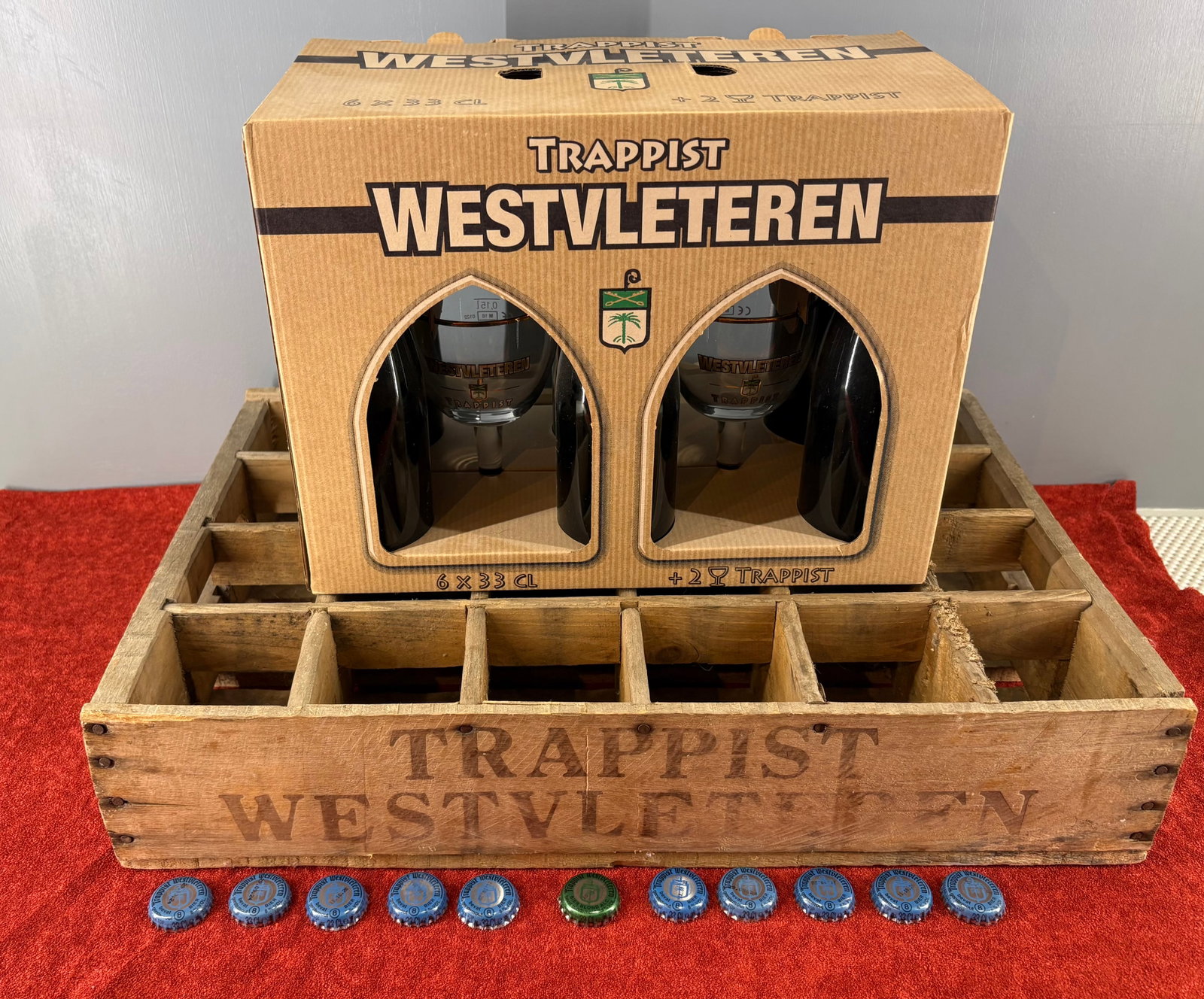 World-Renowned Westvleteren Belgian Brewery Premium Collectibles Lot: This collection showcases premium collectibles from the world-renowned Belgian brewery, Brouwerij de Sint-Sixtusabdij van Westvleteren. The collection includes....1). Westvleteren Gift Pack - An offic