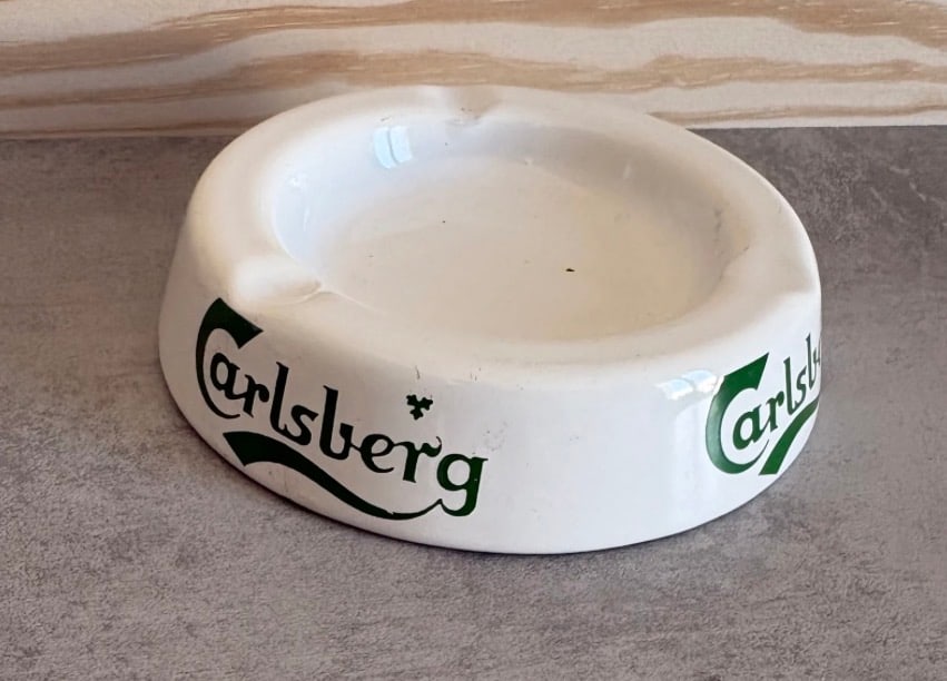 Vintage (1990s) Danish White (Enamel) Carlsberg Advertising Ashtray (1 of 3)