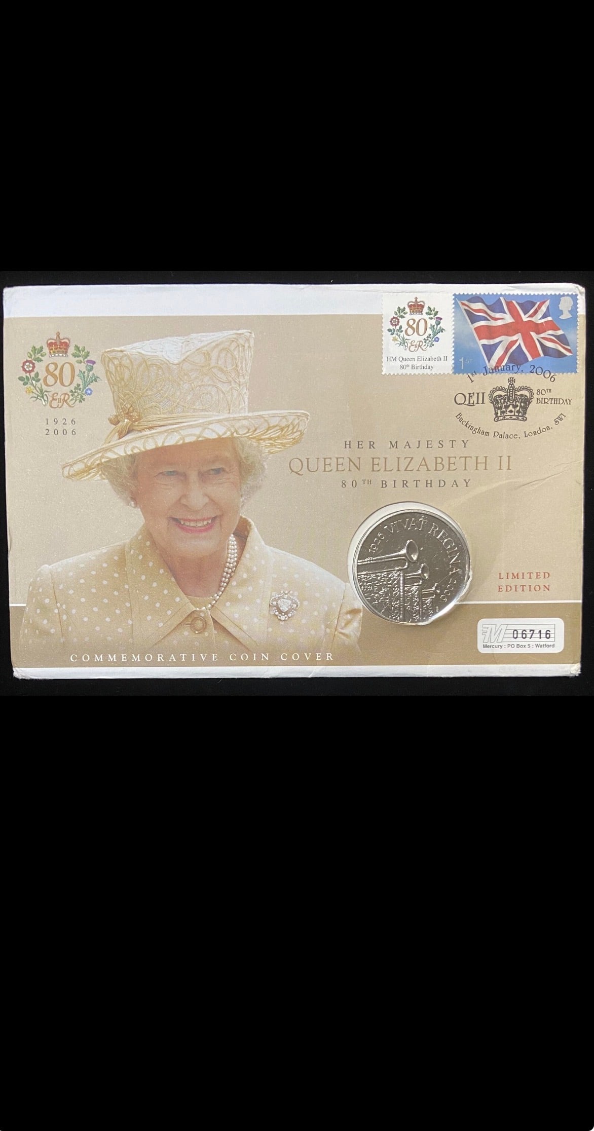 British Royalty -Queen Elizabeth II, L.E. 80th Birthday Commemorative Coin/Stamp (1 of 3)