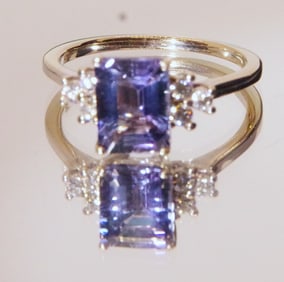 Emerald cut Natural Tanzanite, 2.67 ct, 14k Yellow Gold, Accents, Appraisals