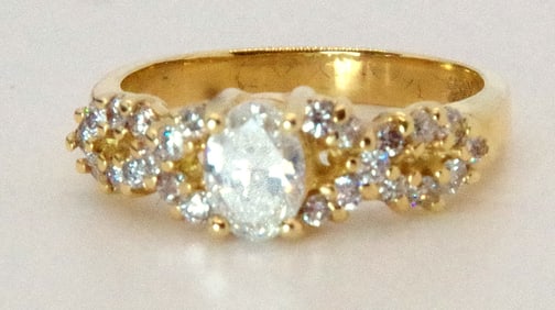 GIA Diamond, 0.56 ct, 14k Yellow Engagement Band with 24 Diamonds, 0.70 ct.