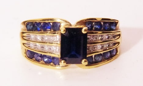 Sapphire and Diamond Unisex Ring, 14k Yellow Gold, Size 6, Appraisals, Estate,