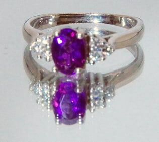 Purple Sapphire and Diamond, Ring, 14k White Gold, Size 6, Appraisals,