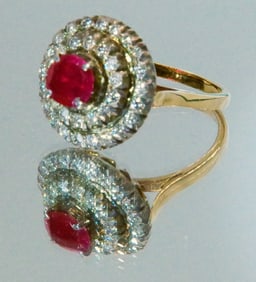 Ruby 1.76 ct, Full Cut Diamonds 1.13 ct, 18k Yellow Gold, 7.00 gm, Appraisals, Estate,