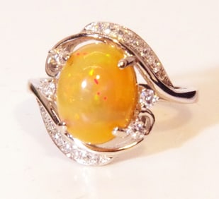 Opal cabochon cut Opal ring, Diamond Halo,shank Diamond Accent, Appraisals, New,
