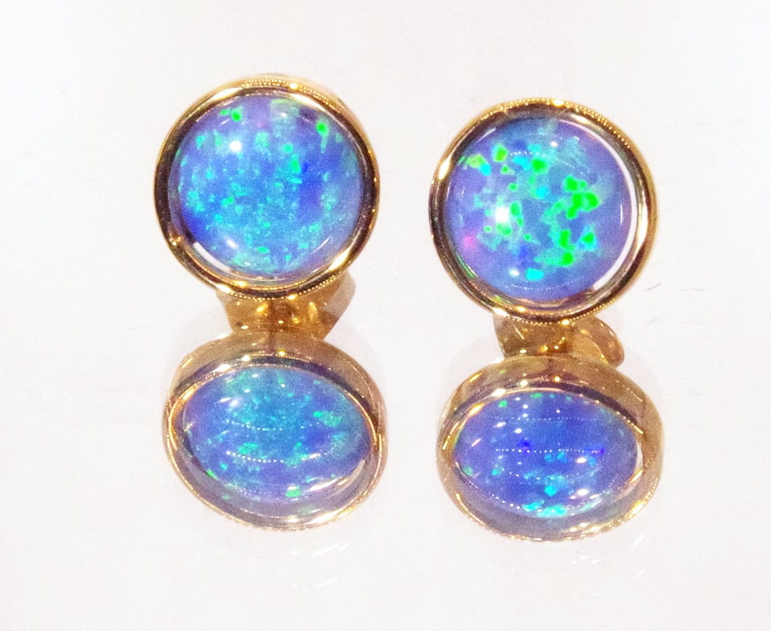 Australian Opal, Gem Grade, Stud Earrings, 14k Yellow Gold (1 of 5)