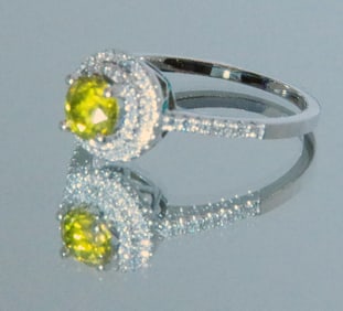 Yellow Diamond, Double Halo, 14k White Gold, Diamond Accents, Appraisals, New,