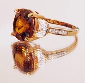 Golden Zircon, 5.8 ct, Birthstone,Diamond Accent, Rose Gold, Natural, Appraisals