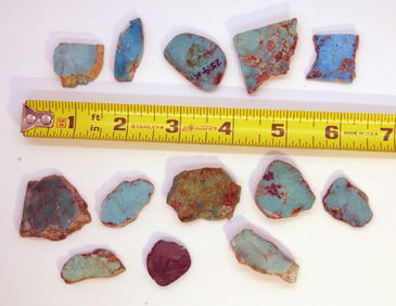 Lot, 13 Turquoise Rough, Mixed Sources,70 gm, Rough Slabbed