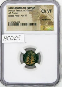 Ancient Coin, Porcius Festus, AE Prutah, NGC Ch VF, AD 59, Under Nero,