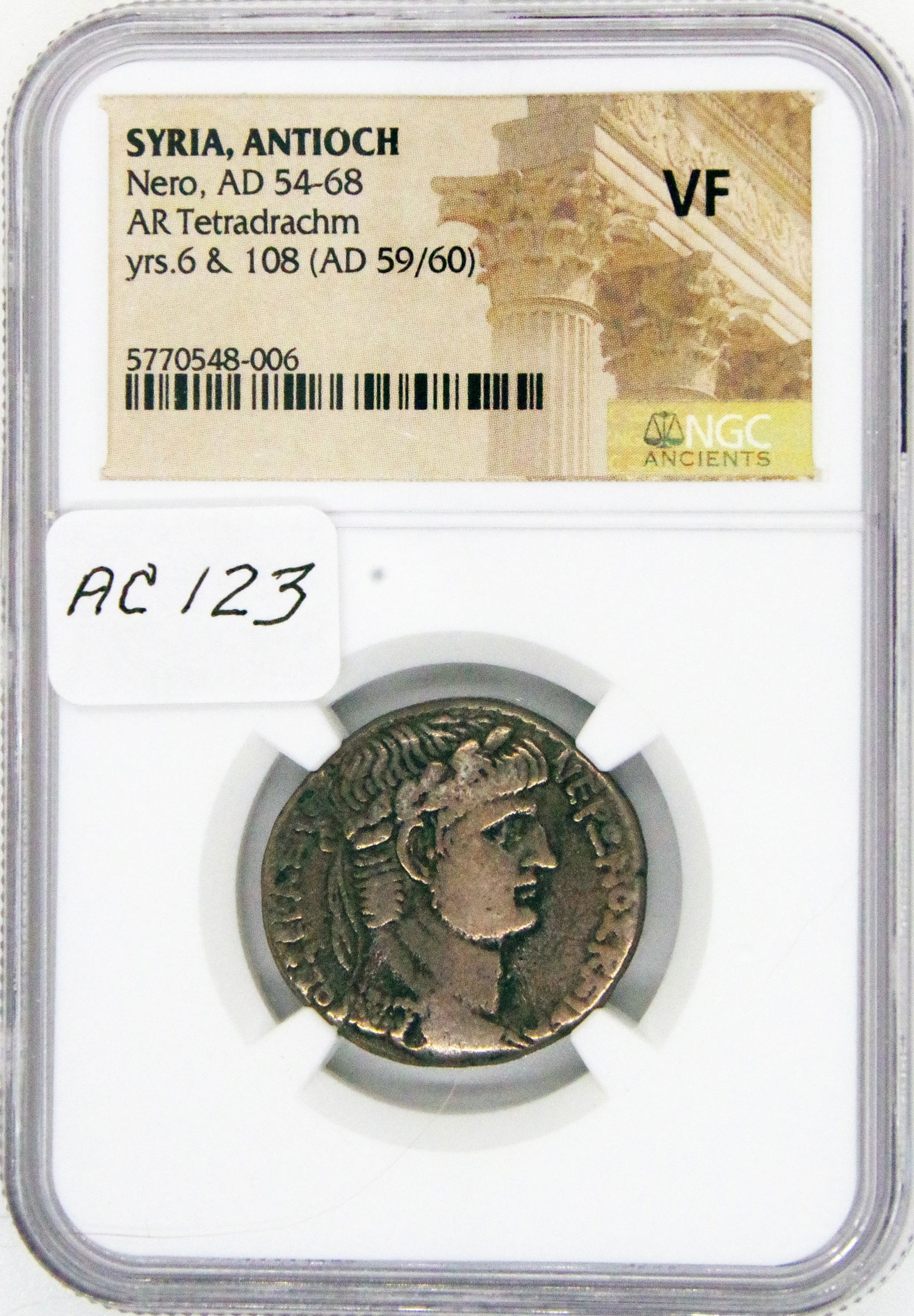 Ancient Coin, Nero, NGC VF, AR Tetradrachm, AD 59/60, Great Profile, Antioch, Eagle Rev (1 of 4)