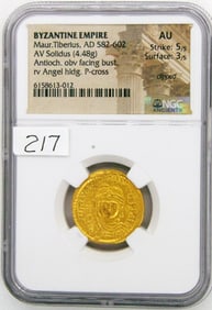 Ancient Coin, Maurice Tiberius, AV Solidus, NGC AU,  Byzantine Empire, Antioch,Gold