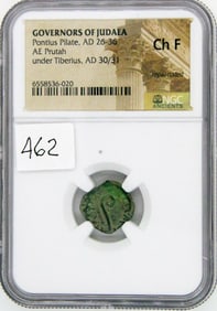 Ancient Coin, Pontius Pilate, Prutah, NGC Ch F, Tiberius, AD/30/31, Time Christ, Inverted Z