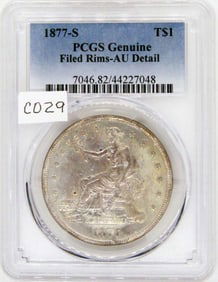 Trade Dollar - 1877-S, PCGS AU Detail, Genuine, Filed Rims