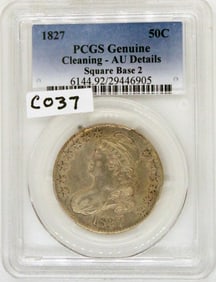 1827 Capped Bust, 50c, Square Base 2,PCGS AU Detail, Cleaned, PQ,