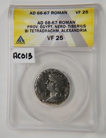 Ancient Coin, Roman Emperor Nero, ANACS VF 25, BL Tetradrachm
