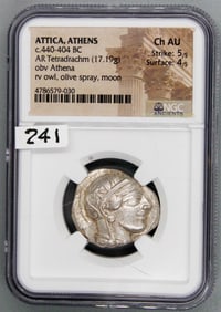 Ancient Coin, Attica, Athens, NGC Ch AU, AR Tetradrachm,