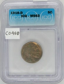 1916 D, 5c, Nickel, ICG MS 63, Certified, Uncirculated,