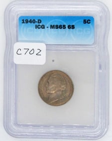 1940 D 5c, Nickel, ICG MS 65, Certified, Jefferson Nickel,