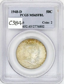 1948 D  Franklin Silver  Half Dollar, PCGS MS65 FBL, Gem Uncirculated, Graded in Holder,