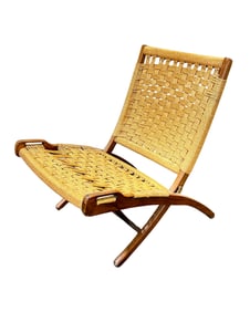 Hans Wergner Style Folding Teak & Rope Armchair