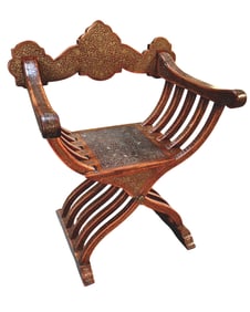 Antique Brass Inlaid Savonarola Style Folding Chair