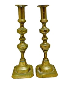 3 Pairs of Antique and Vintage Brass Candlesticks