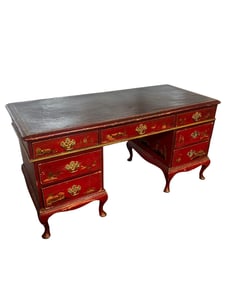 Queen Anne Leather Top Chinoiserie Library Desk