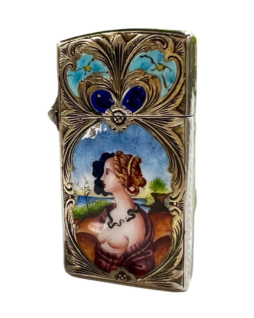 Antique Continental Silver and Enamel Match Safe Case (1 of 5)