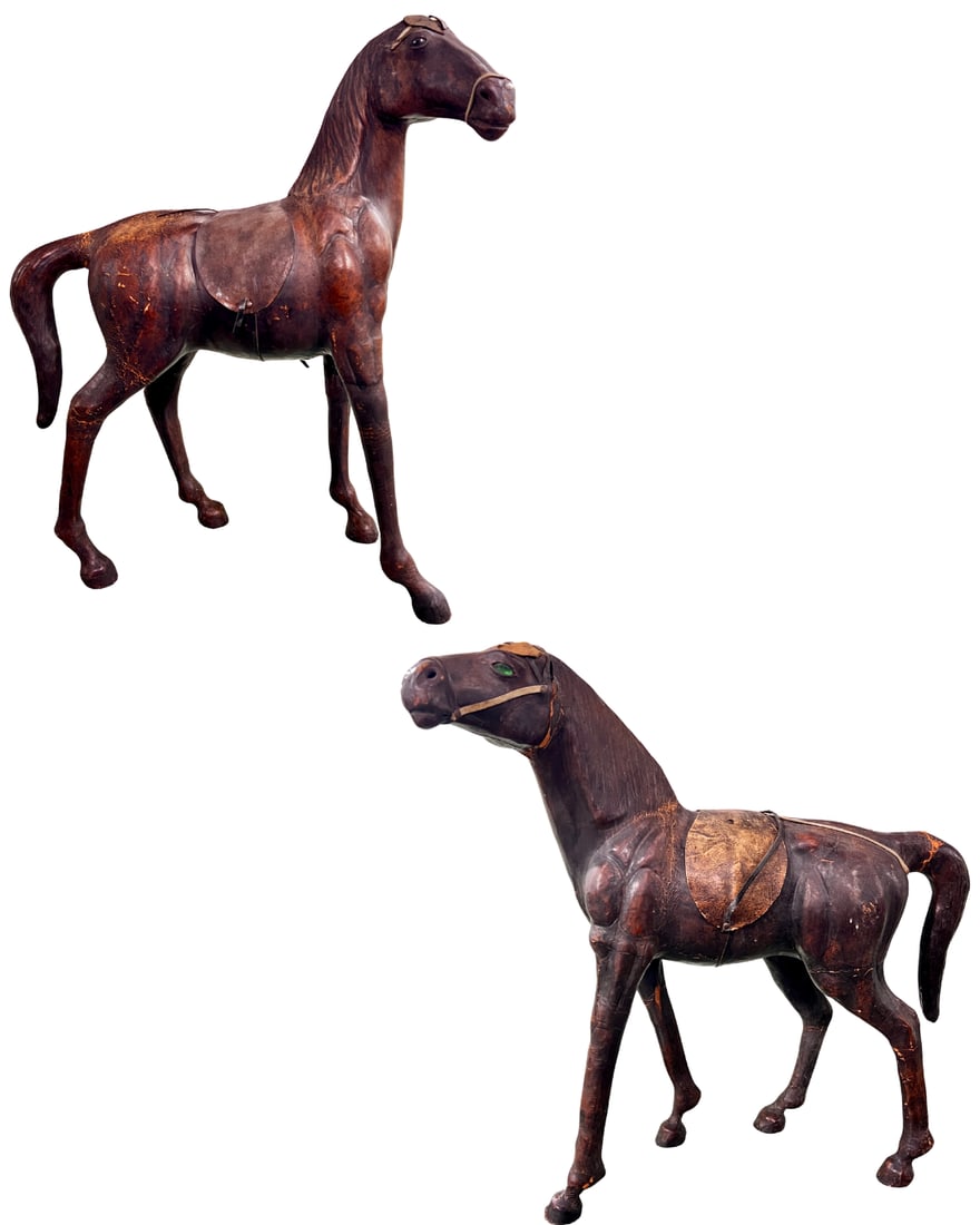 Pair of Large Leather Wrapped Horse Statues (1 of 10)