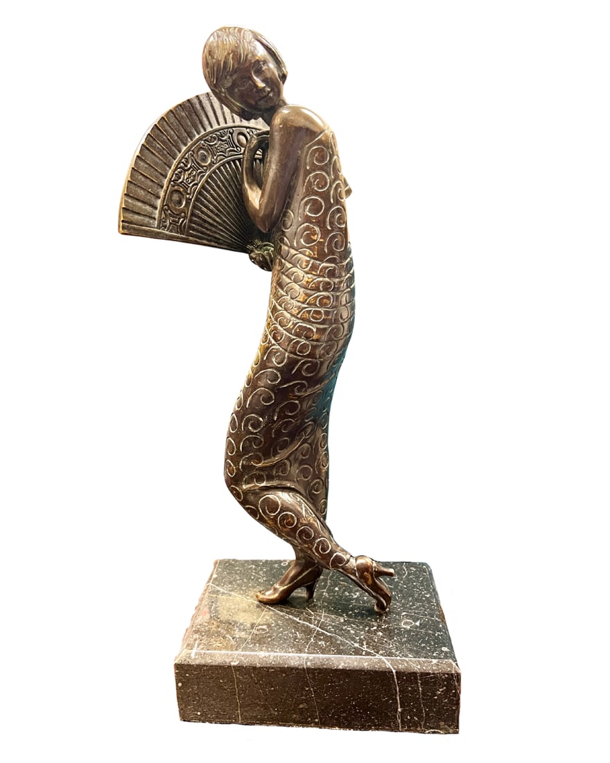 After Alexandre Kelety, Hungarian, 1893-196, Dancer With Fan, Bronze and Marble Statue (1 of 3)