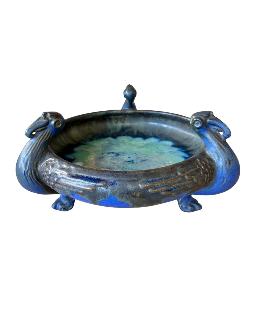 Fulper Arts & Crafts Pottery Ibis Footed Bowl, # 500 (1 of 3)