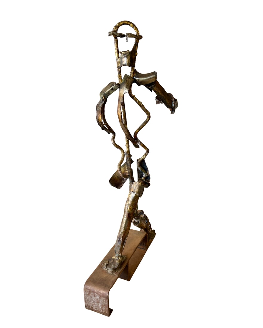 MCM Brutalist Figural Metal Sculpture, "One Step at a Time" (1 of 5)