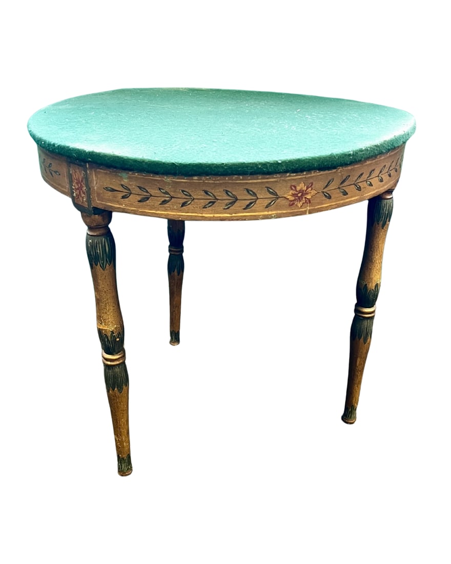 Antique 19th c. Italian Hand-Painted Three Legged Round Game Table Base with New Felt Top (1 of 4)